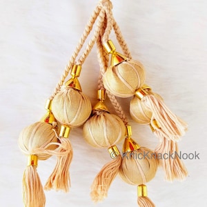 Beige Cotton Fabric Balls Bunch Tassels, Latkan, Embellishments, Dupatta Tassel, Decorative Tassels, Sewing Latkans - 210119L872