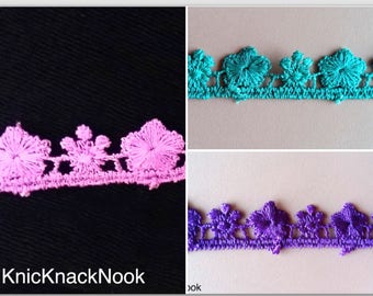 Purple / Violet / Green Embroidery, Flower Pattern, Crochet (Cotton) One Yard Lace Trims 15mm Wide - 200317L61/62/63