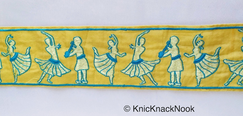 Approx Dance Music Trims Beige Fabric Trim With Embroidered Dancers And Musicians in Gold /& Black Blue 80mm 210119L514 15