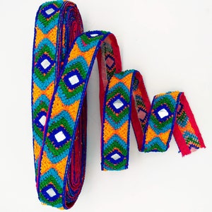 Embroidered Mirror Sari Trim: Red Cotton Bohemian Border