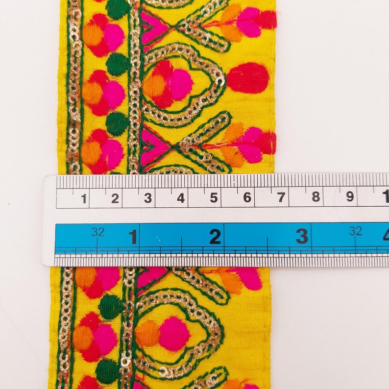 Yellow Fabric Trim With Green Fuchsia Pink Red and Yellow Etsy UK