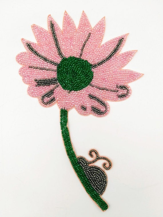 Apliques florales rosas y verdes bordados a mano con caracol apliques de cuentas 1 pieza Etsy Espana