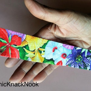 Yellow, Purple, Green, Red And Blue Soft Cotton Velvet like Printed Floral Design Trim, Approx. 37mm Wide 200317L27 image 2