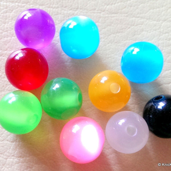 10mm Multicoloured Round Faux Opal Resin Beads, Spacer Beads x 10