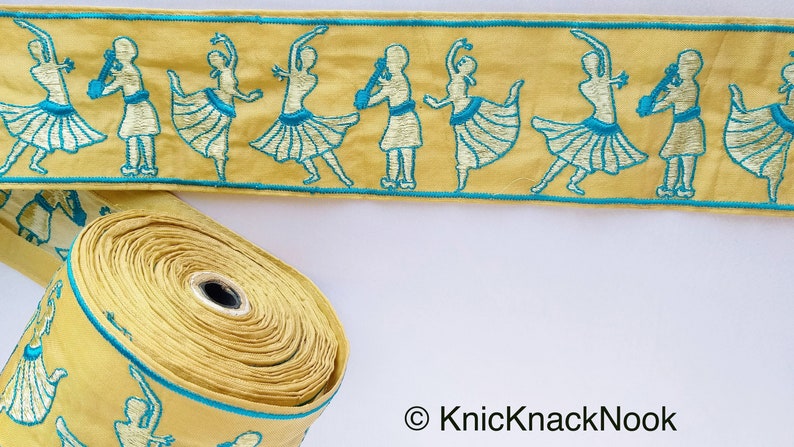 Approx Dance Music Trims Beige Fabric Trim With Embroidered Dancers And Musicians in Gold /& Black Blue 80mm 210119L514 15