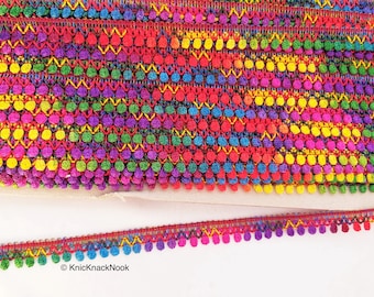 Multicoloured Thread Fringe Trim: Embroidery Lace, 14mm Wide