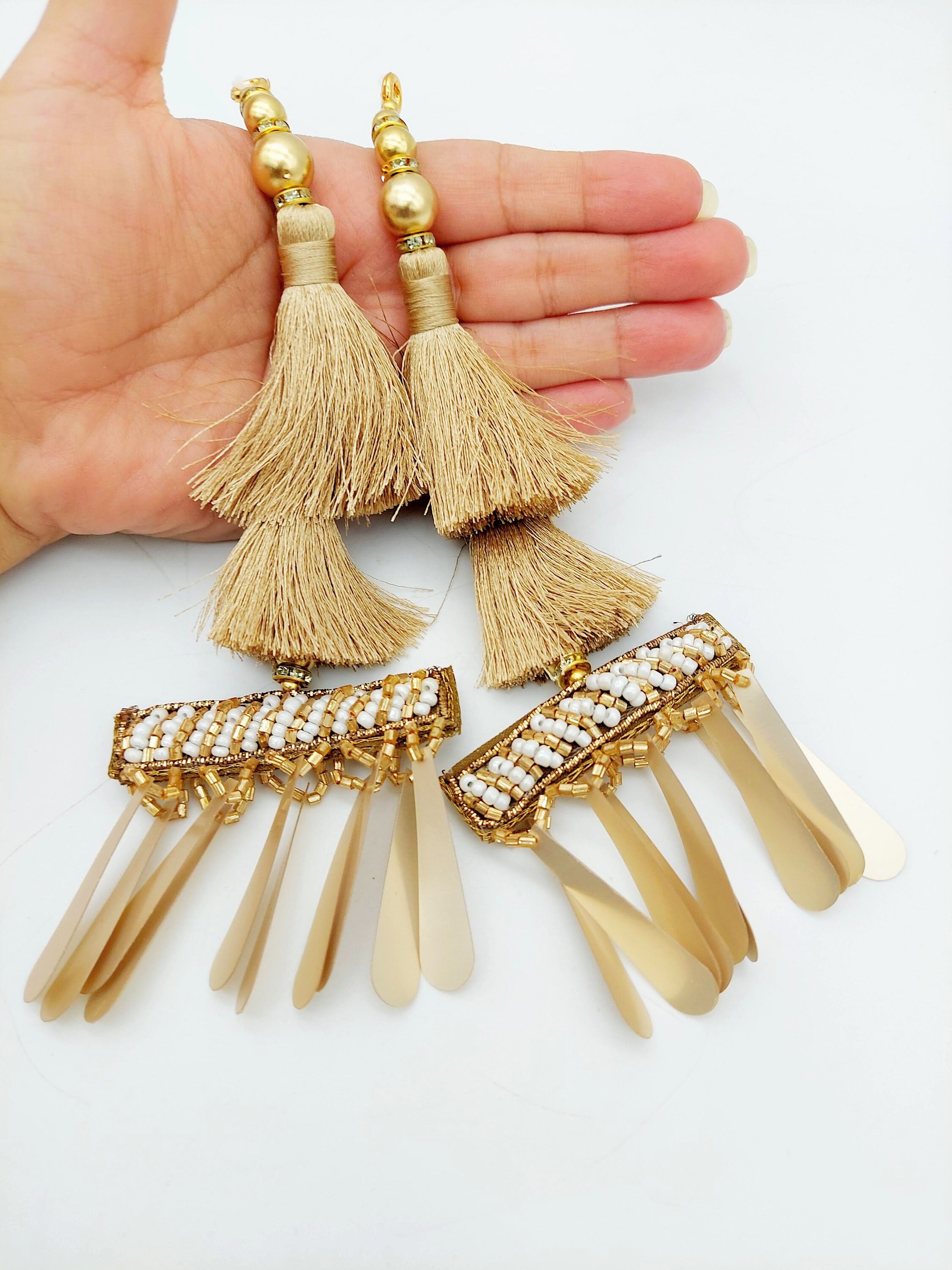 Gold Tassels With Long Gold Sequins and White and Gold Seed Etsy UK