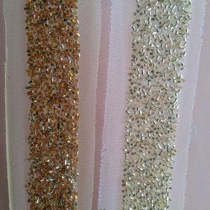 Groothandel Beige Net Trim met goud / koper kralen versieringen - 200317L199/ 200