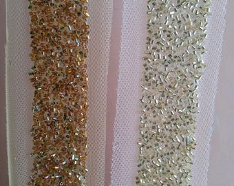 Beige Net Trim With Gold / Copper Beads Embellishments - 200317L199/ 200
