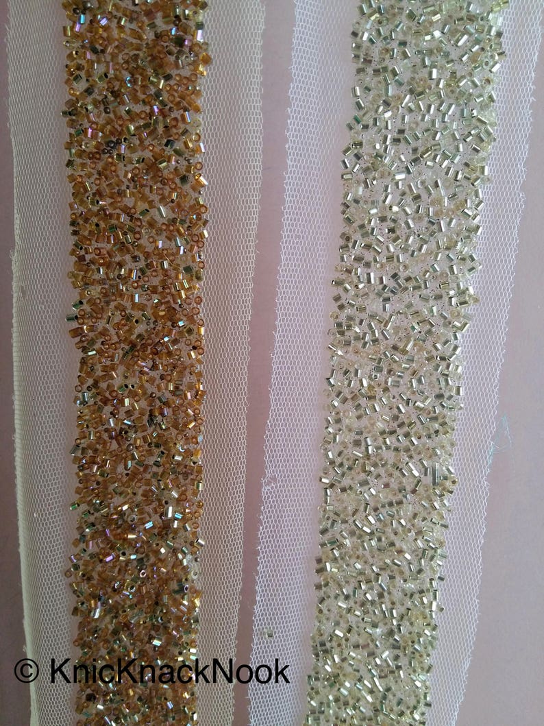 Beige Net Trim With Gold / Copper Beads Embellishments Etsy UK