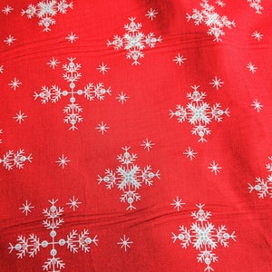 Red Cotton Fabric With White Snowflakes Christmas Fabric, Festive Fabric, Holiday Fabric, Sewing Fabric