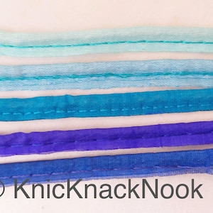 2mm Flanged Insertion Piping on 9mm Band, Blue Art Silk Fabric Trim, Cord piping Trim, Decorative Edge Trim, Flanged Piping Cord