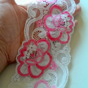 White And Pink Rose Floral Net Lace Trim Ribbon 85mm wide image 4