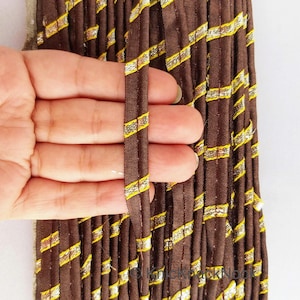 Brown And Gold Stripes Piping Cord Trim, Approx. 8 mm wide, One Yard Trim, Lehariya Trim