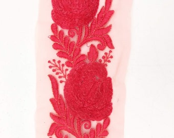 Salmon Pink Soft Net Fabric Lace Trim with Floral Embroidery, Lace Trim, Sari Border, Embroidered Trim, Trim By Yard