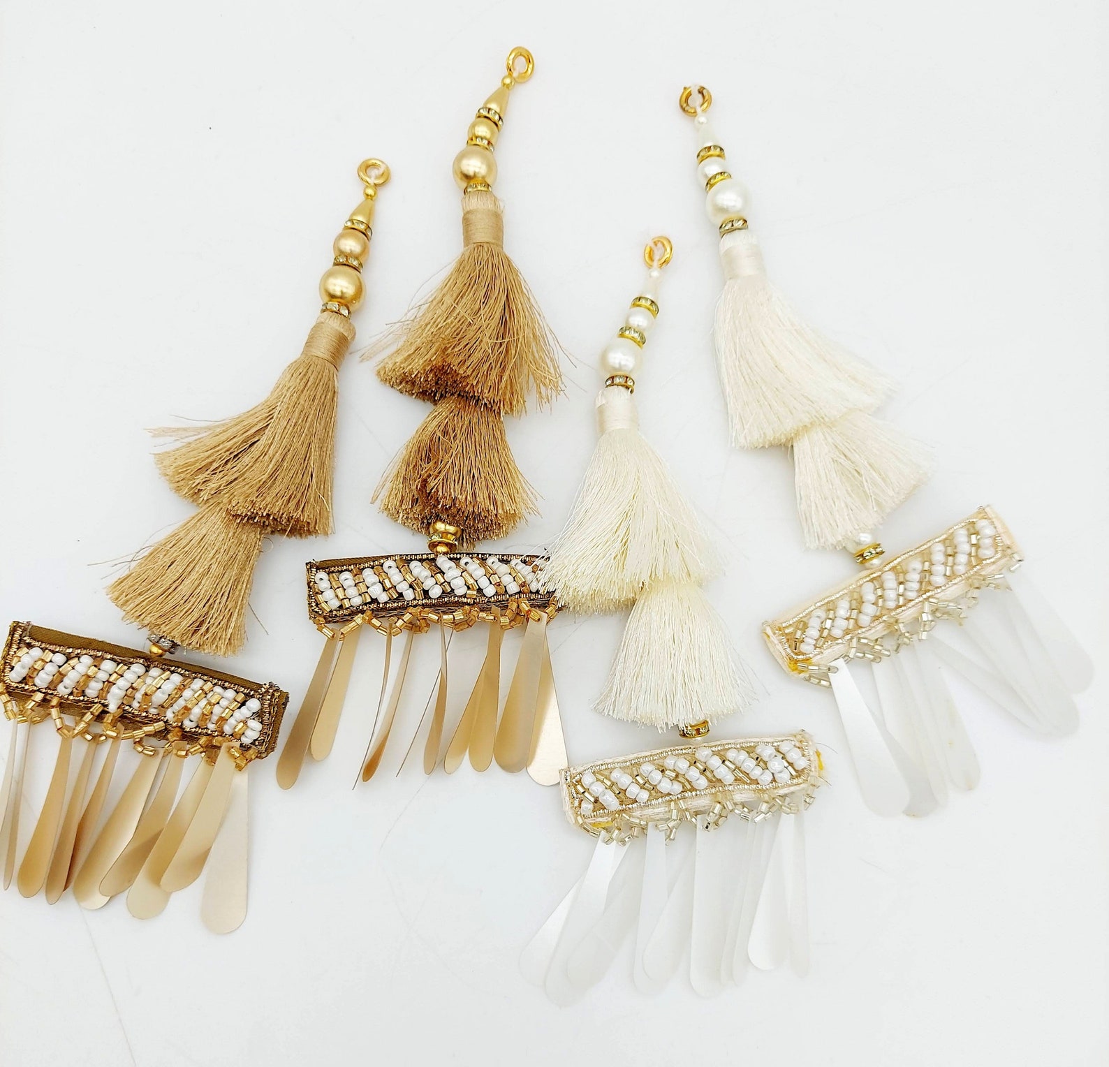 Gold Tassels With Long Gold Sequins and White and Gold Seed Etsy UK