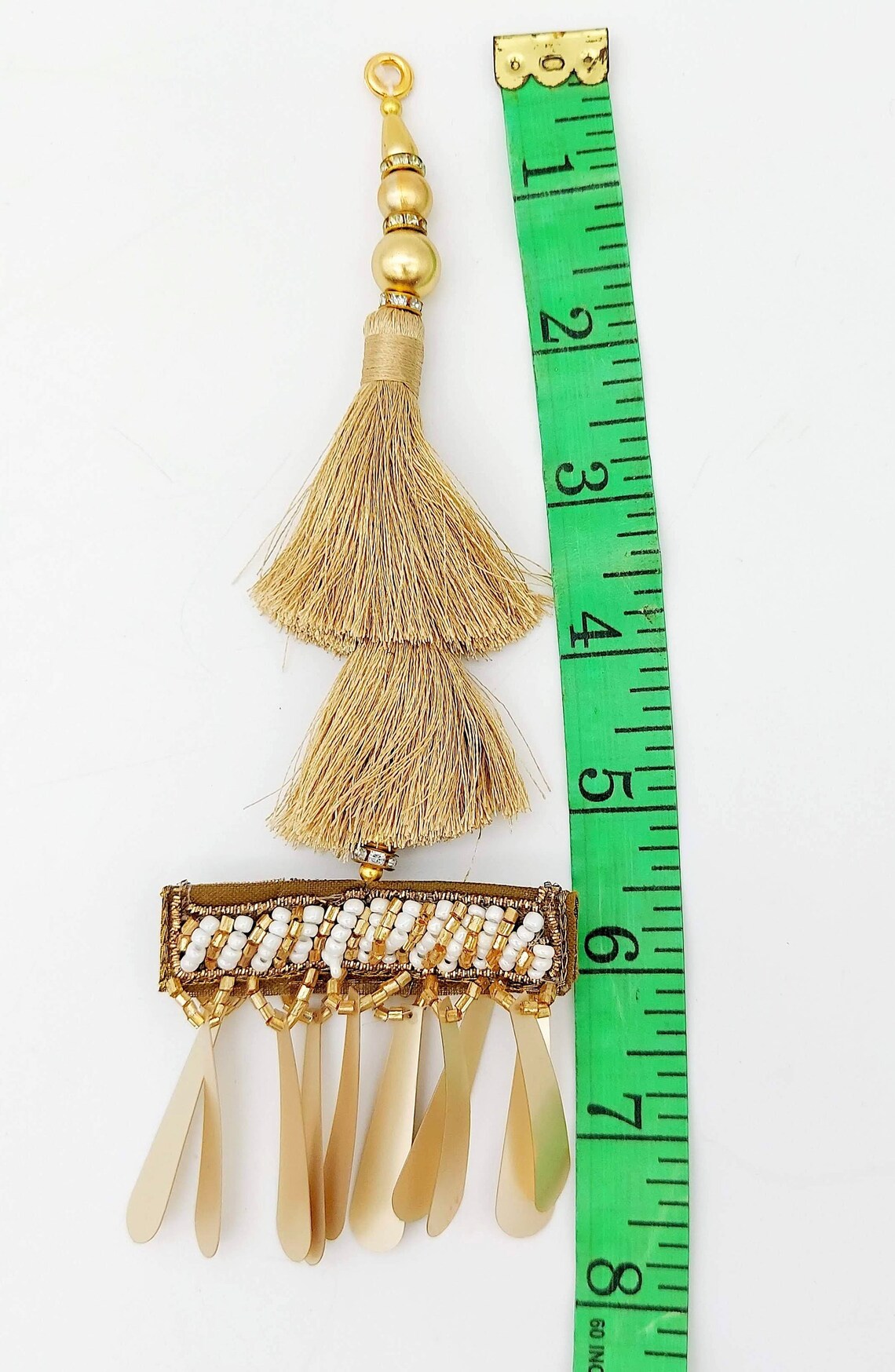 Gold Tassels With Long Gold Sequins and White and Gold Seed Etsy UK
