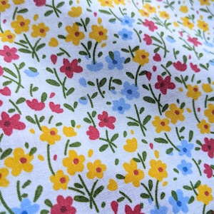 Yellow And Red Poly Cotton Flower Garden Fabric, Floral Fabric, Small Print Fabric Small Flower Fabric Fabric Quilting Fabric