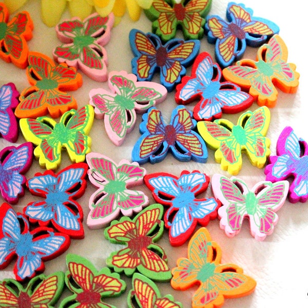 Grab Bag Butterfly Beads, Mixed Multicolored Wood Butterfly Beads x 50