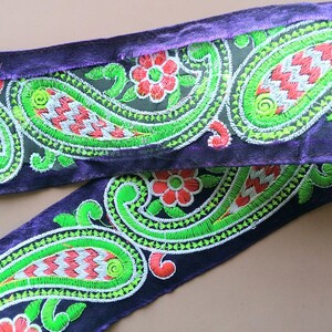 Blue / Pink Fabric Trim With Green, Pink And White Floral Embroidery, 68mm wide 200317L510/11 image 2