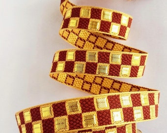 Brown and Gold Jacquard Weaving Trim, Trim By 2 Yards, Craft Decorative Ribbon, Brocade Border, Indian Sari Border