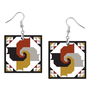 Cat Quilt Block Earrings: Recycled Wood Barn Art, Nickel-Free