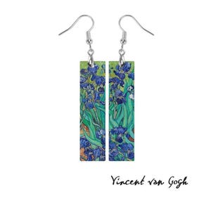 Iris Vincent Van Gogh inspirierte Iris Ohrringe - Einzigartige handgefertigte Holzkunst Schmuck für Kunstliebhaber Geschenke für Sie Geburtstagsgeschenke für Sie
