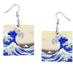 Hokusais The Great Wave Earrings - Vintage Japanese Art Jewelry - Handcrafted Boho Style Gifts for Her - Birthday Gifts for Her, Unique Gift