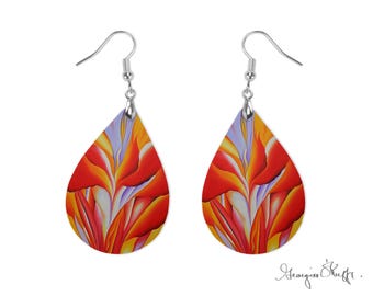 Orecchini pendenti con fiori di canna rossa, Georgia O'Keeffe, gioielli botanici, orecchini fatti a mano, regalo naturale per lei