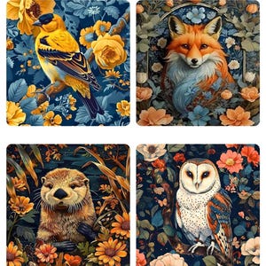 William Morris Ceramic Coasters: Nature Art, Home Decor - Set of 4