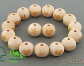 10 wooden beads with engraving 20 mm baby beads wooden balls craft beads for baby chains grippers pacifier chains stroller trailer sandchains