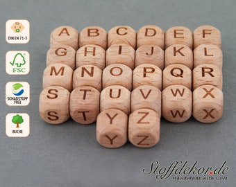 Buchstabenperlen 10 mm Buchstaben Würfel Alphabet-Perlen A-Z Letters Namensperlen ABC Bastelperlen hölzerne Alphabet Holzbuchstaben Perlen