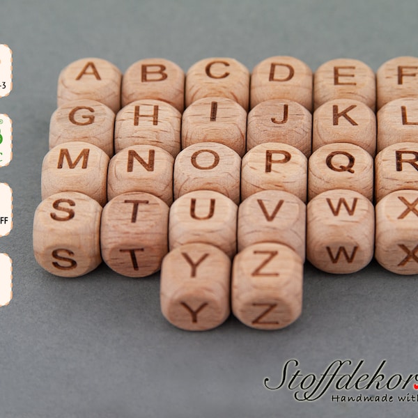 Buchstabenperlen 10 mm Buchstaben Würfel Alphabet-Perlen A-Z Letters Namensperlen ABC Bastelperlen hölzerne Alphabet Holzbuchstaben Perlen