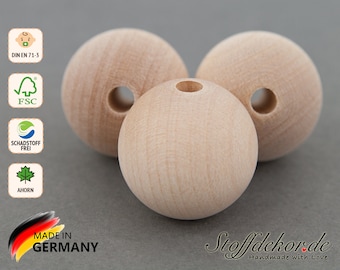 10 Holzperlen 22 mm Fädelperlen Bastelperlen Holzkugeln für Babyketten Greiflinge Schnullerketten Maxi-Cosi Anhängern