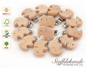 Holzclip Elefant Clip Schnullerclip Baby-Clip Anhängerclip für Wagenkette Spielkette Buggy Maxi-Cosi Kinderwagen Anhänger