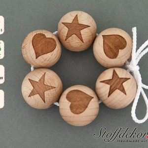 2 pcs. wooden beads 20 mm with engraving animal motifs rainbow sun heart star motif beads threading beads craft beads wooden balls pacifier chains