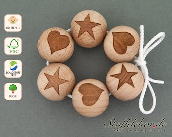 2 pcs. wooden beads 20 mm with engraving animal motifs rainbow sun heart star motif beads threading beads craft beads wooden balls pacifier chains