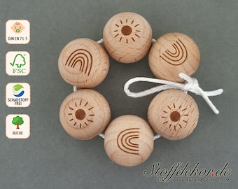2 wooden beads 20 mm with engraving animal motifs rainbow sun heart star motif beads threading beads craft beads wooden balls pacifier chains