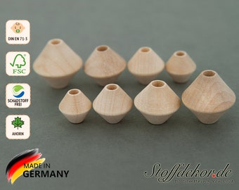 20 Kreiselperlen 10, 12, 14 und 16mm Kantenperlen Kegelperlen Doppelkegel Holzperlen Bicone Babyperlen Fädelperlen Bastelperlen Perlen