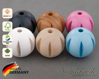 5 Rillenperlen 18 mm Fädelperlen Bastelperlen Holzperlen Holzkugeln Greiflinge Schnullerketten Spielketten Buggy Anhänger Makramee