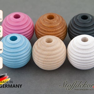 5 St. Rillenperlen 18 mm Bienenstock-Perlen Holzperlen Fädelperlen Bastelperlen Greiflingen Wagenkette Schnullerketten Anhänger Makramee