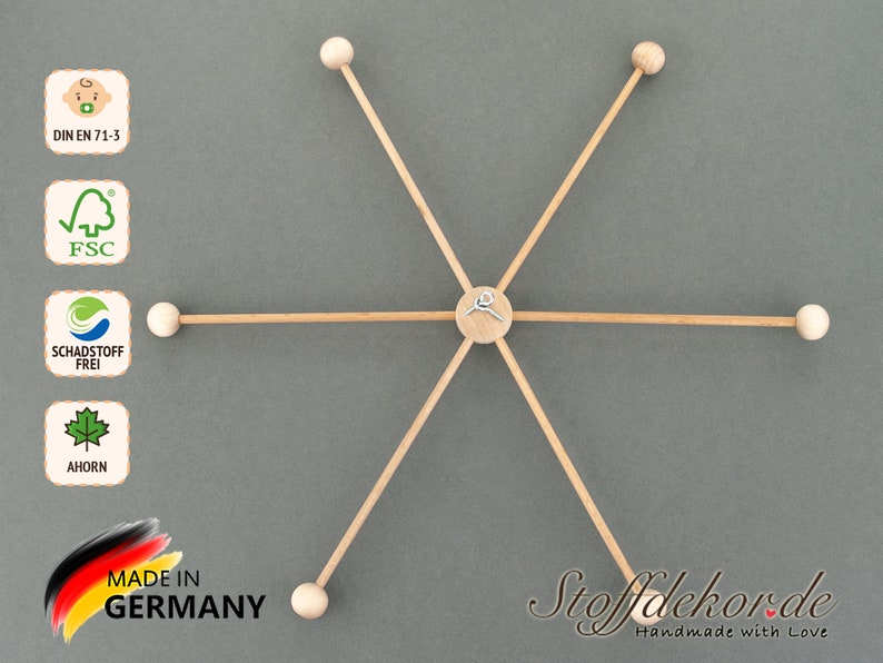 Mobile Star DIY Kit 6 Arms x 30cm Mobile Cross Kit Wooden Mobile Fixing Baby Mobile Nursery Mobile Baby Room Decor Wooden Star