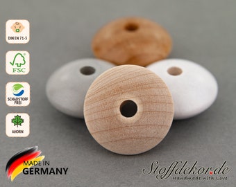 10 Linsenperlen 18 mm Fädelperlen Holzlinsen Hölzerne Linsen Bastelperlen für Wagenanhänger Greiflinge Schnullerketten