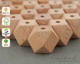 4 pcs. Hexagon beads 10, 12, 14, 16 & 20 mm hexagon beads faceted beads geometric wooden beads polygon beads natural wooden beads craft beads