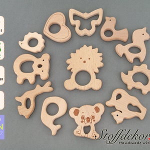 Holzanhänger Buchenholz Bio Leinöl Holztiere Greifling  Anhänger Holz Baby Spielzeug Buche Greifring Holzspielzeug Bastelbedarf Naturholz
