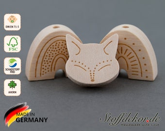 Motif Beads Fox Rainbow Laser Engraving Shape Beads Threading Beads Wooden Beads Baby Beads Craft Beads Baby Chains Pacifier Chains Carriage Chains