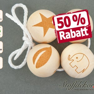 20 pcs. wooden beads with engraving 20 mm motif beads threading beads wooden balls craft beads pacifier chains grasping toys carriage chains