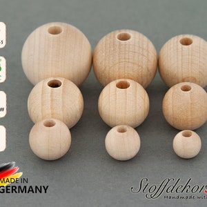 20 piezas de cuentas de madera de 8, 10, 12, 14, 15, 16, 18, 20 y 22 mm, cuentas de madera natural, bolas de madera, cuentas para ensartar, cuentas para manualidades, cadenas para cochecitos, cadenas para chupetes