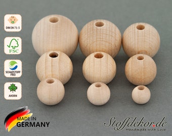 20 Holzperlen 8, 10, 12, 14, 15, 16, 18, 20 und 22 mm Naturholzperlen Holzkugeln Fädelperlen Bastelperlen Wagenketten Schnullerketten Buggy