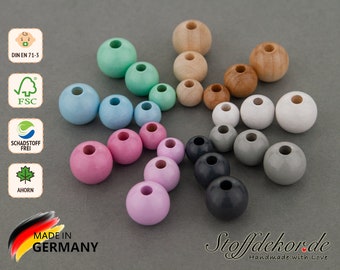 20 pcs. wooden beads 8, 10 and 12 mm threading beads craft beads wooden balls for pram chain grasping toys pacifier chains buggy Maxi-Cosi pendants
